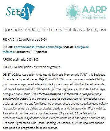 Retinosis Gipuzkoa Begisare participará en las l Jornadas de Andalucía «Tecnocientíficas – Médicas»